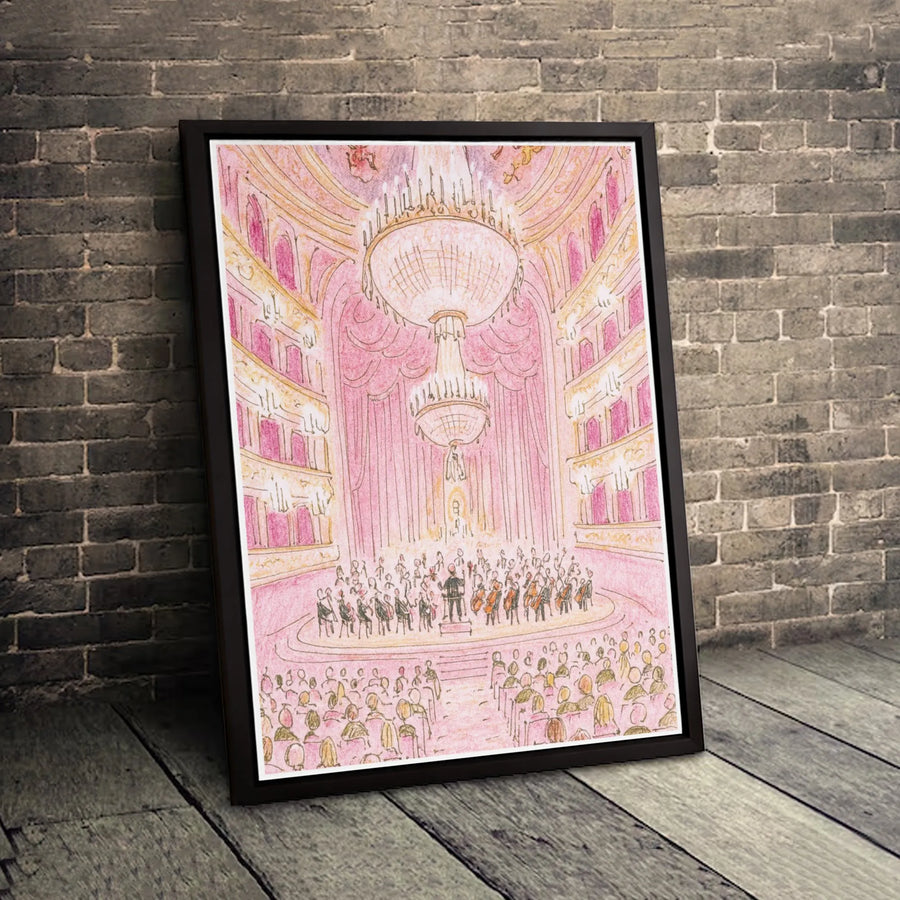Opera House Orchestra Canvas Print | Pink Symphony Hall Sketch | 1.25 Inch Gallery Wrap | Elegant Classical Music Wall Art Gift