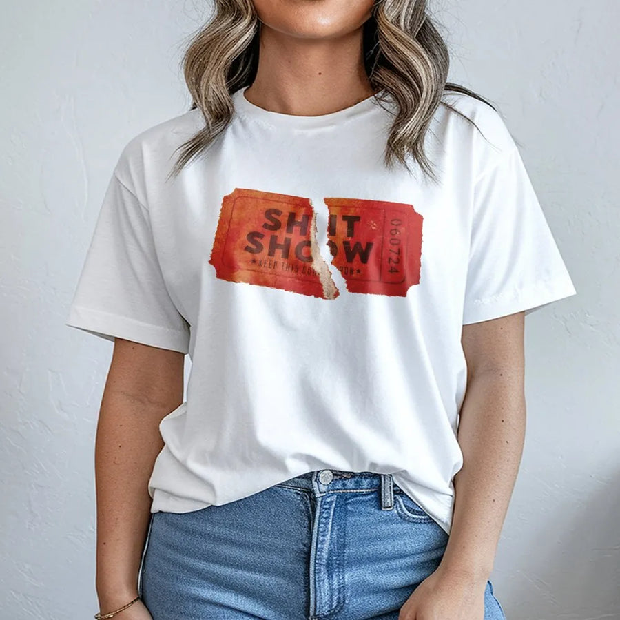 Ticket To The Shit Show T-Shirt | Distressed Graphic Print | Premium Soft Cotton | Funny Concert Festival Gift For Men And Women