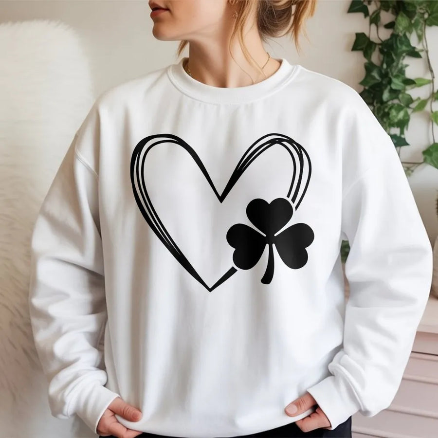 St. Patrick's Day Shamrock Heart Sweatshirt | Minimalist Clover Graphic Print | Premium Cotton Blend | Lucky Irish Gift for Men and Women