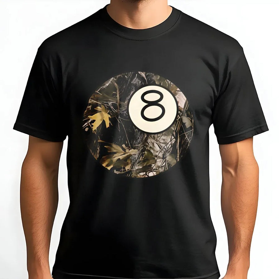 Camo 8 Ball T-Shirt | Rustic Forest Leaf Graphic | Premium 100% Cotton | Western Country Concert Outfit Gift for Her