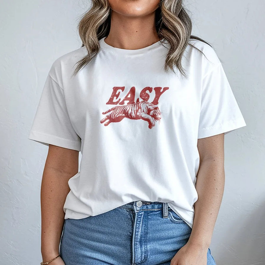 Easy Tiger T-Shirt | Retro Y2K Graphic Sweatshirt with Distressed Print | Premium Cotton Blend | 90s Aesthetic Gift for Women