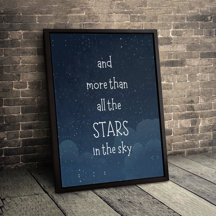 Starry Night Sky Wall Art | And More Than All The Stars Quote | Premium Gallery Wrapped Canvas | Romantic Nursery or Home Decor Gift