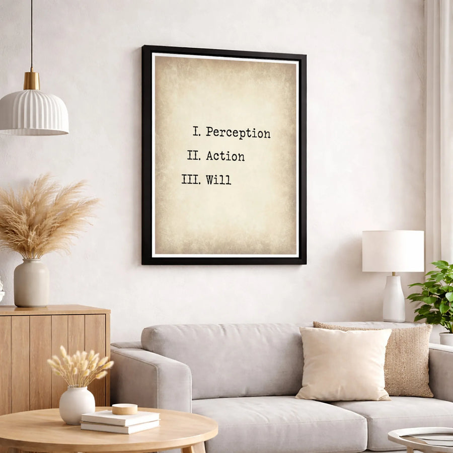 Stoic Philosophy Canvas Wall Art | Perception Action Will Quote | Premium Gallery Wrapped Print | Motivational Office Decor Gift
