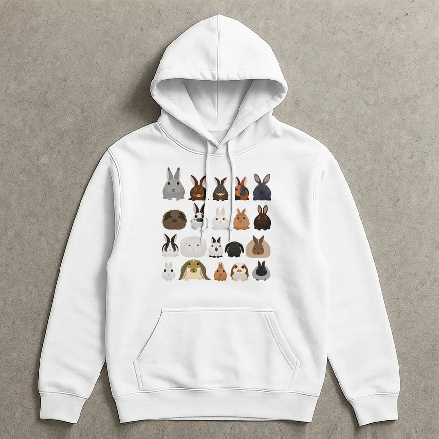 Rabbit Breeds Hoodie | Cute Bunny Graphic Art | Premium Cotton Blend | Gift for Rabbit Lovers and Pet Owners