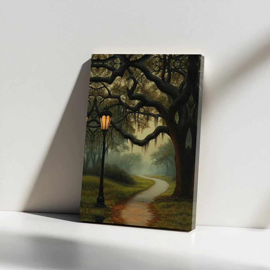 Southern Oak Tree Canvas Art | Winding Path Landscape Wall Decor | Gallery Wrapped Premium Print | Moody Home Office Gift