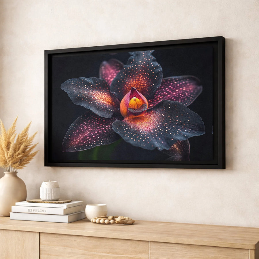 Dark Cosmic Orchid Wall Art | Ethereal Pink Speckled Floral Canvas Print | Premium Gallery-Wrapped 1.25" Profile | Modern Home Decor Gift