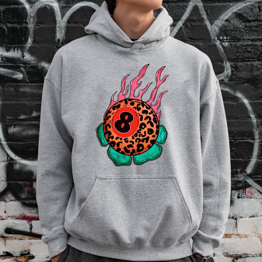8 Ball Hoodie | Leopard Print Graphic Aesthetic | Premium Cotton Blend | Unisex Streetwear Gift for Men and Women