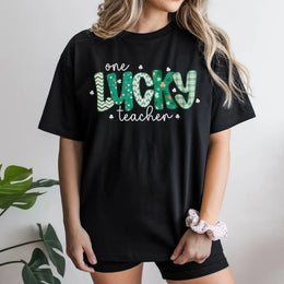 One Lucky Teacher T-Shirt | St Patricks Day Shamrock Design | 100% Cotton Premium Tee | Cute Irish School Gift for Elementary Teachers