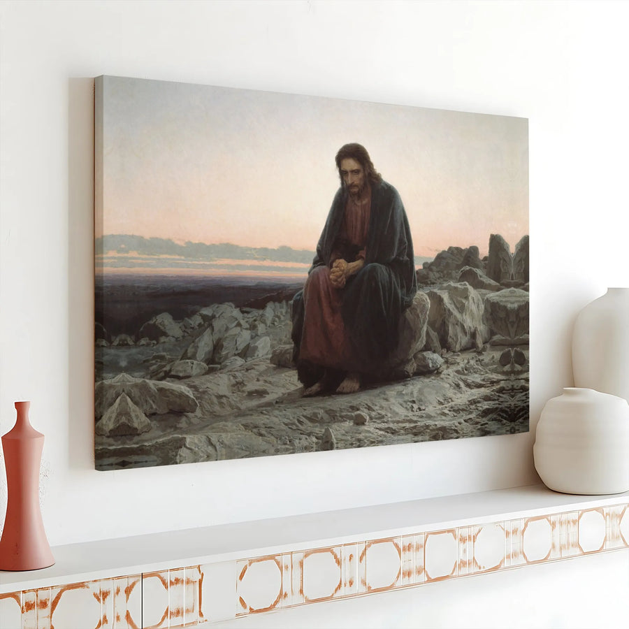 Christ In The Desert Canvas Art | Ivan Kramskoi Religious Fine Art Print | Premium 1.25" Gallery Wrap | Spiritual Home Decor Gift for Believers