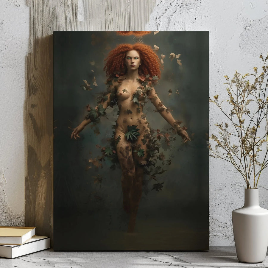 Nature Goddess Canvas Wall Art | Red Hair Forest Spirit Fantasy Print | Premium Gallery Wrap Decor | Mythical Woodland Home Decor Gift