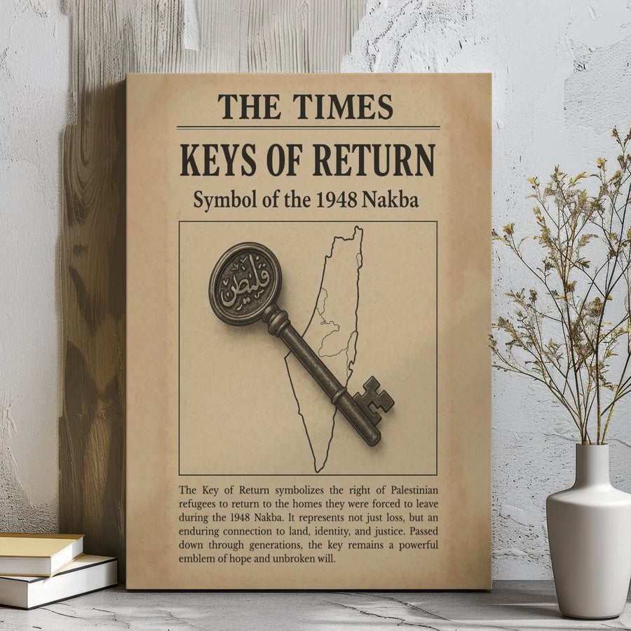 Keys Of Return Canvas | 1948 Nakba Palestinian Heritage Art | Premium Gallery Wrap Decor | Cultural History Gift For Home Or Office