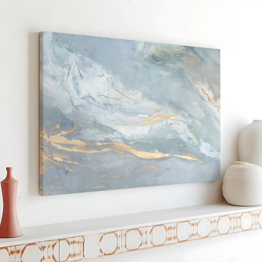Abstract Canvas Wall Art | Blue and Gold Marble Effect Print | Premium Gallery Wrapped Canvas | Modern Living Room Decor Gift