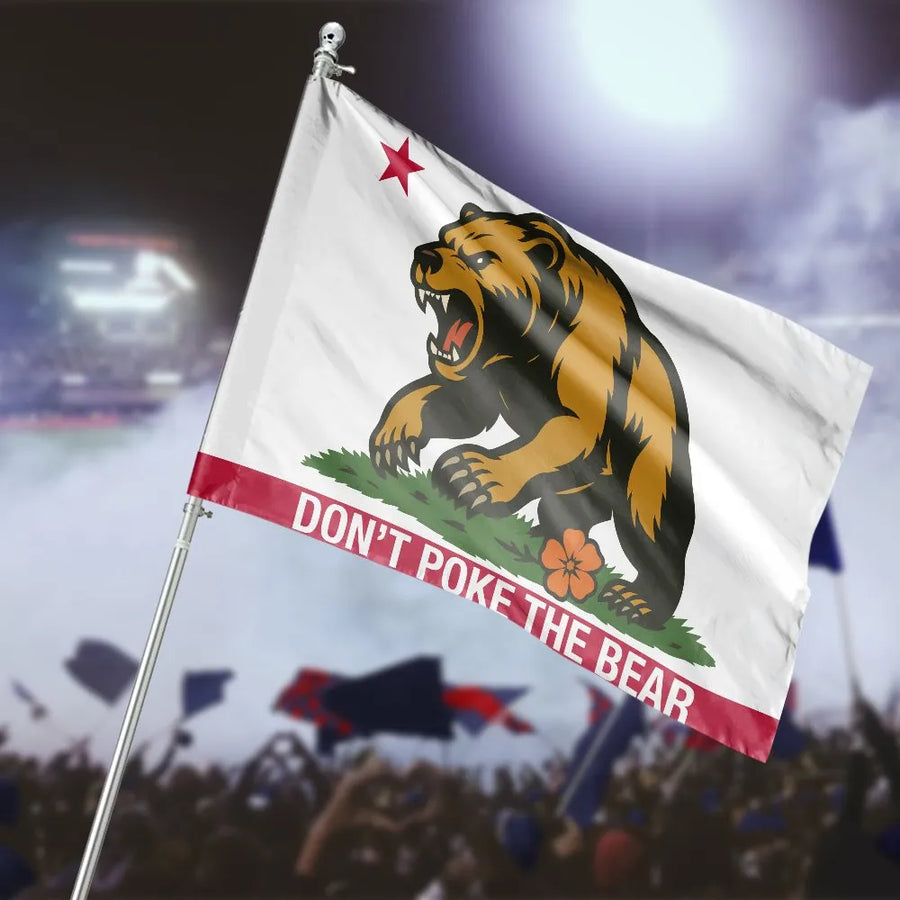 Don't Poke The Bear California House Flag | Funny Grizzly Bear Graphic | UV Resistant Double Sided Banner | Patriotic Home Decor Gift