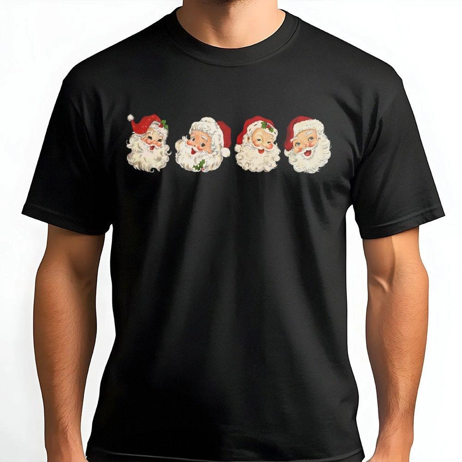 Vintage Santa Claus T-Shirt | Retro Festive Faces Graphic Tee | Premium 100% Cotton Apparel | Unisex Christmas Gift for Holiday Lovers