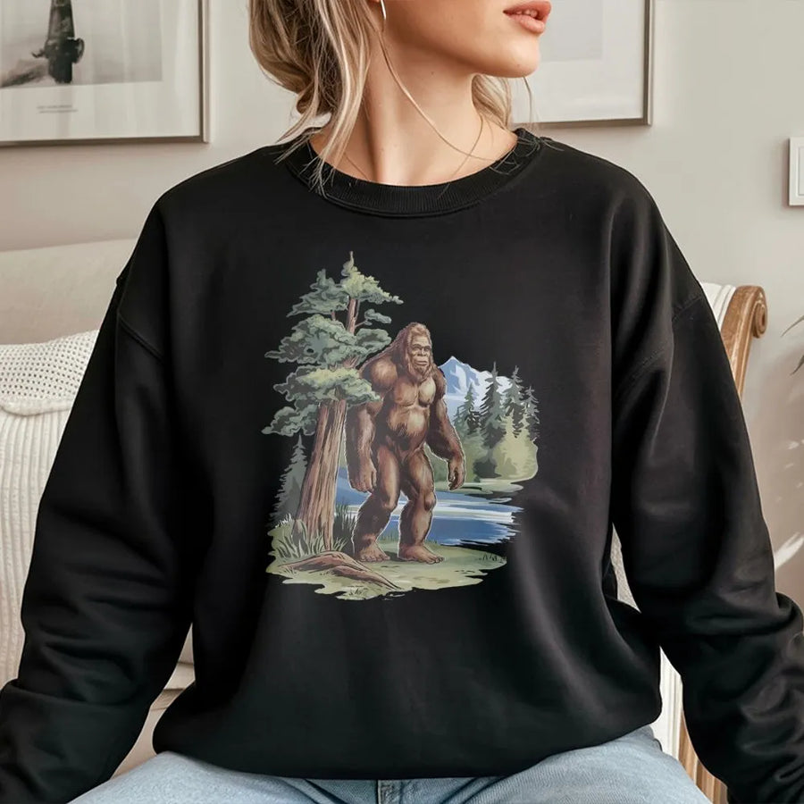 Bigfoot Sweatshirt | Vintage Sasquatch Forest Graphic | Premium Cotton Blend Crewneck | Cryptid Lover Gift For Men And Women