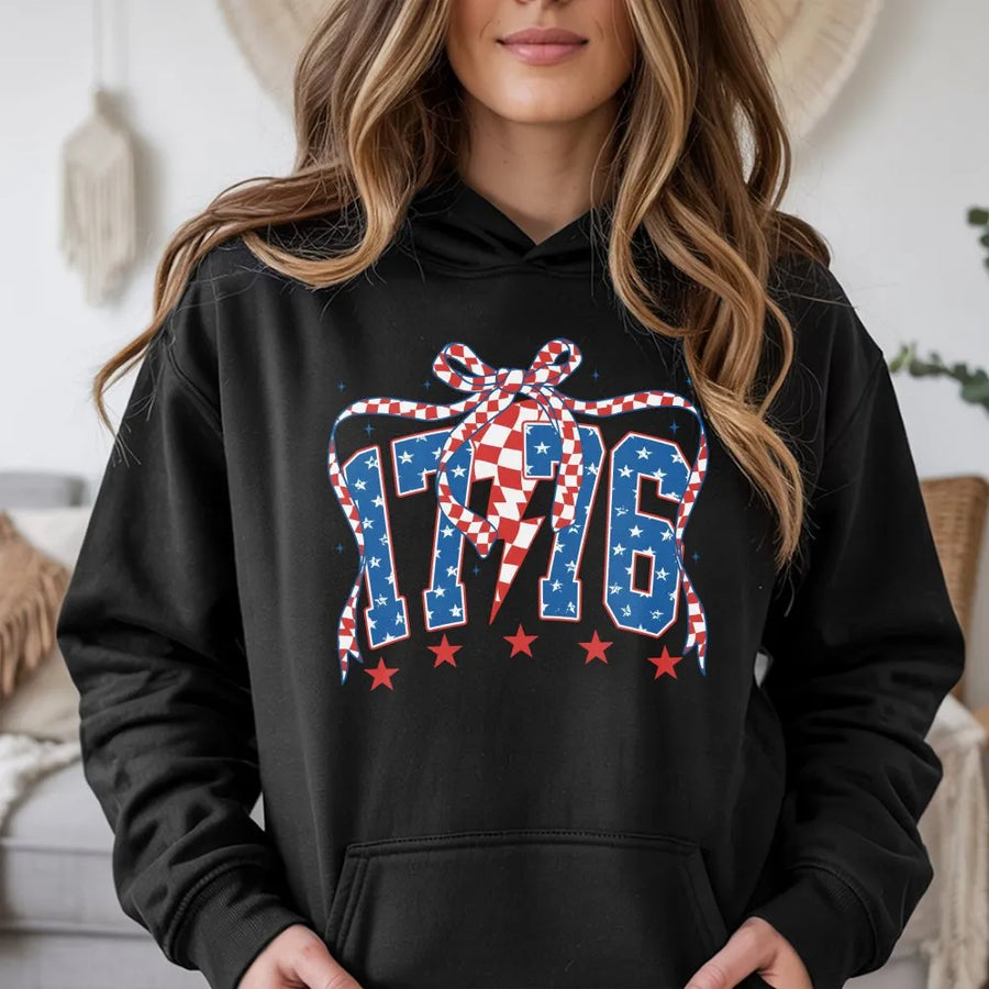 Patriotic USA Hoodie | Retro 1776 Coquette Graphic Design | Premium Cotton Blend | Gift for 4th of July Memorial Day Independence Day Apparel