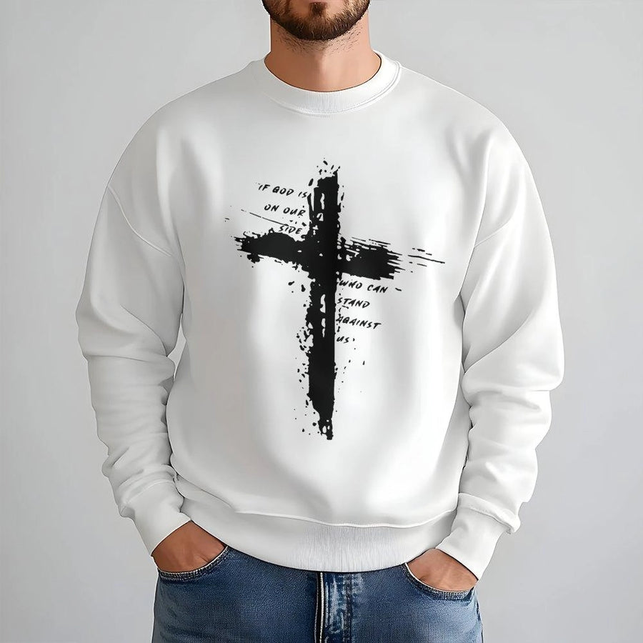 If God Is On Our Side Sweatshirt | Romans 8:31 Bible Verse Cross Design | Premium Cotton Blend | Christian Faith Gift for Men and Women