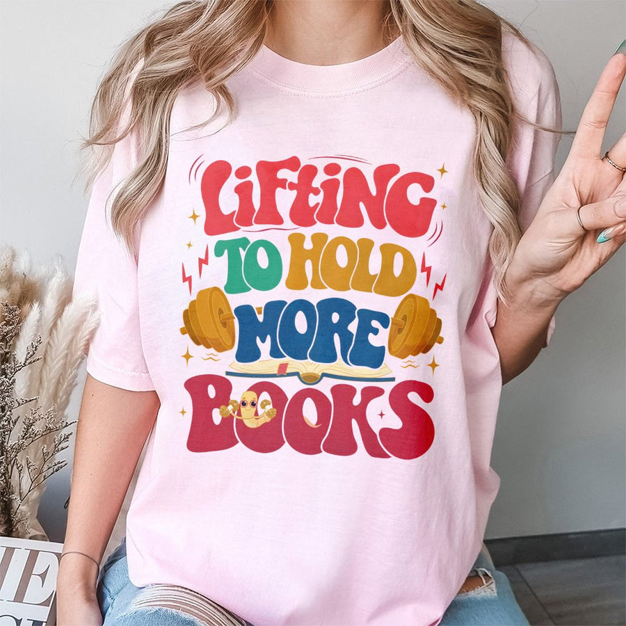 Lifting To Hold More Books T-Shirt | Retro Gym Reader Graphic Tee | 100% Cotton Premium Gift | Bookworm Fitness Lover Workout Apparel