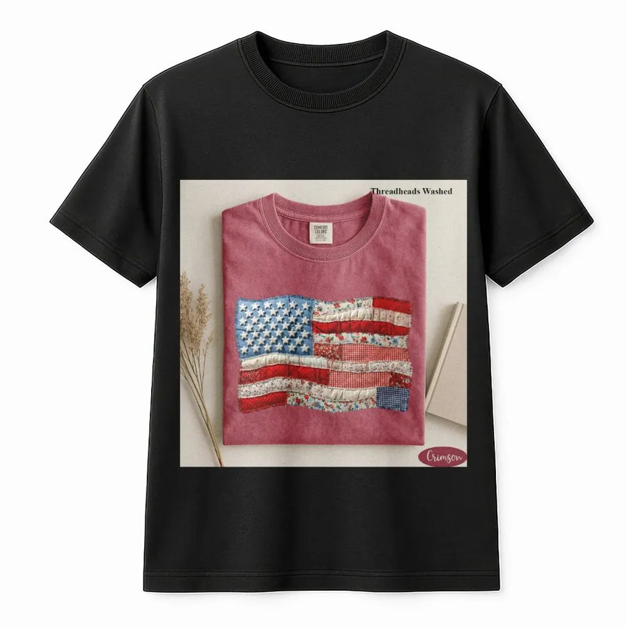 American Flag T-Shirt | Retro Faux Patchwork USA Flag Design | Premium Comfort Colors | Patriotic Gift for Men & Women