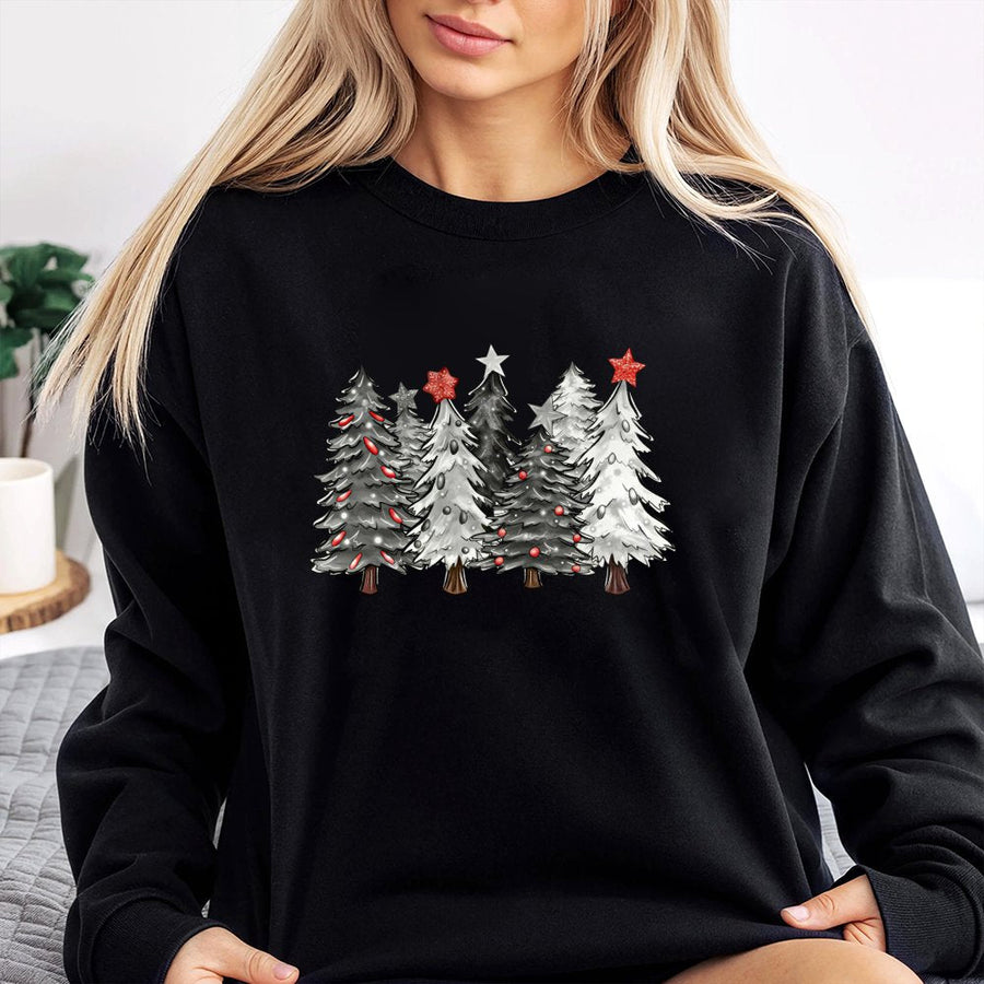 Christmas Tree Sweatshirt | Minimalist Pine Forest Graphic | Soft Cotton Blend | Festive Holiday Gift for Women and Men