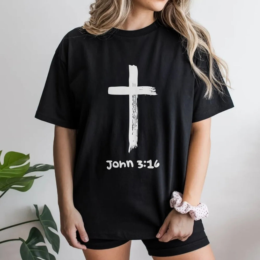 Christian T-Shirt | John 3:16 Cross Scripture Design | Premium Soft Cotton | Faith-Based Religious Gift for Men and Women