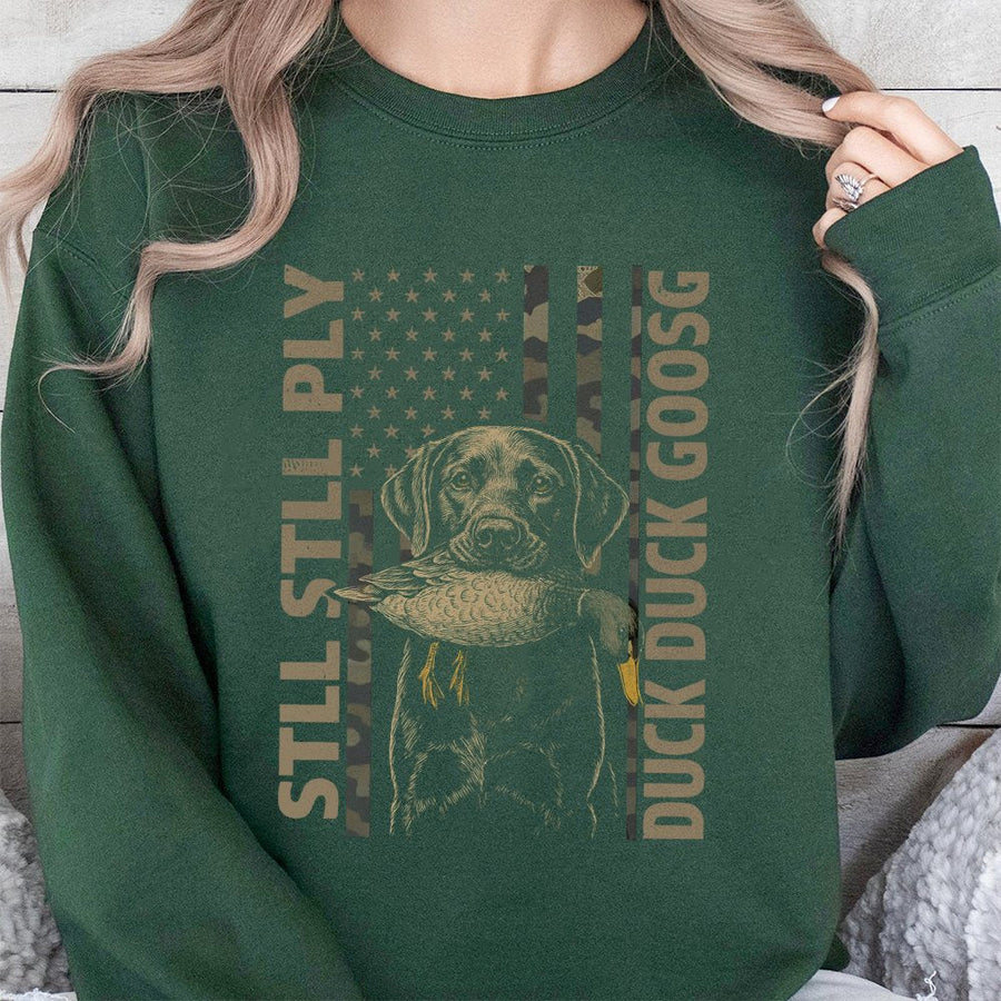 Duck Hunting Sweatshirt | Labrador Retriever American Flag Camo Graphic | Premium Cotton Blend | Gift for Hunter and Dog Lover