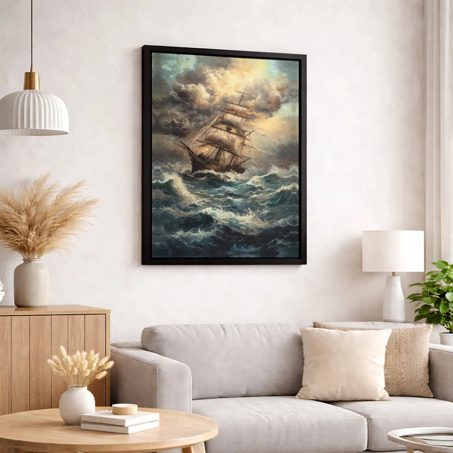 Tall Ship Stormy Sea Canvas Art | Dramatic Nautical Ocean Painting | Gallery Quality Premium Print | Home Office Wall Decor Gift