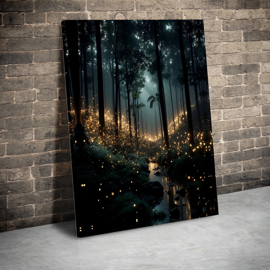 Enchanted Forest Canvas Print | Magical Firefly Woodland Landscape | Gallery-Quality 1.25” Deep Wall Art | Dreamy Nature Home Decor Gift