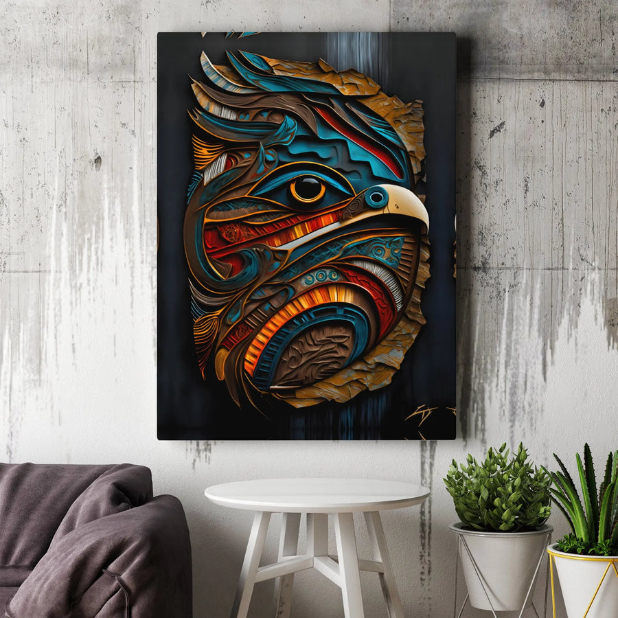 Abstract Eagle Canvas Wall Art | Vibrant Geometric Bird Portrait | Premium Gallery Wrapped Wood Frame | Modern Wildlife Home Decor Gift