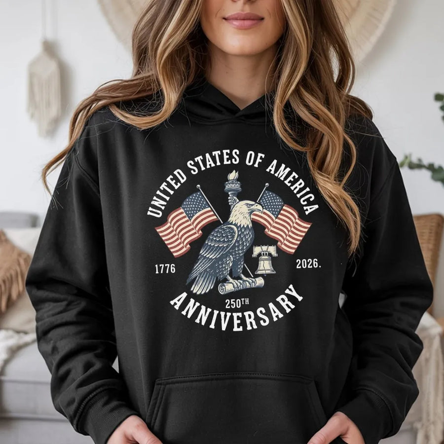 USA 250th Anniversary Hoodie | Vintage Patriotic Eagle 1776-2026 Graphic | Premium Cotton Blend | Commemorative 4th of July Gift for Patriots