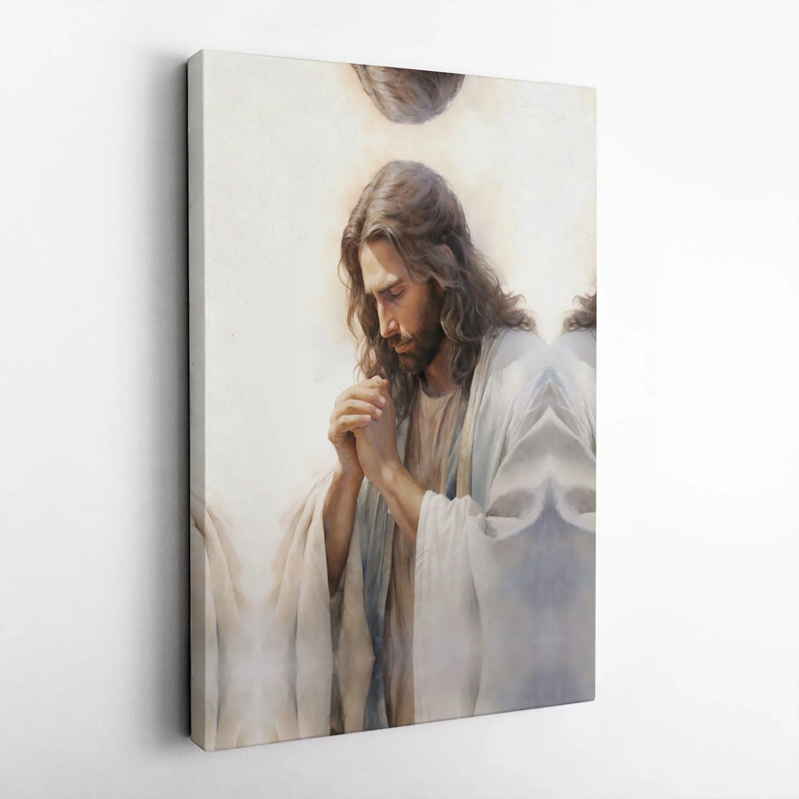 Jesus Praying Canvas Wall Art | Christian Religious Portrait | Gallery Quality Premium Print | Inspiring Home Decor Gift for Believers