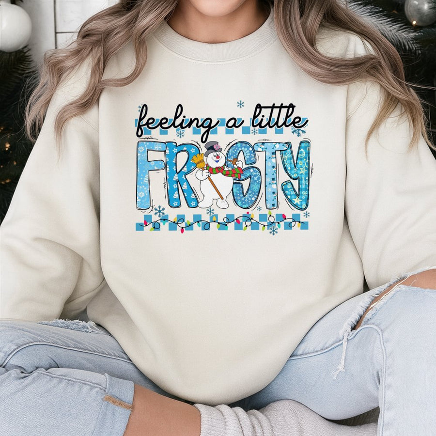 Feeling A Little Frosty Sweatshirt | Cute Snowman Graphic Tee | Premium Cotton-Poly Blend | Christmas Gift for Women and Men