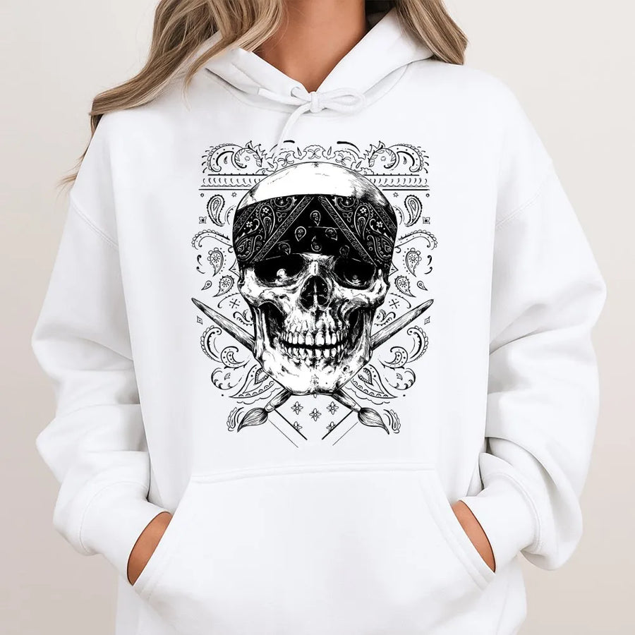 Chicano Skull Hoodie | West Coast Streetwear with Bandana Paisley Graphic | Premium Cotton Blend | Unisex Urban Style Gift for Men & Women