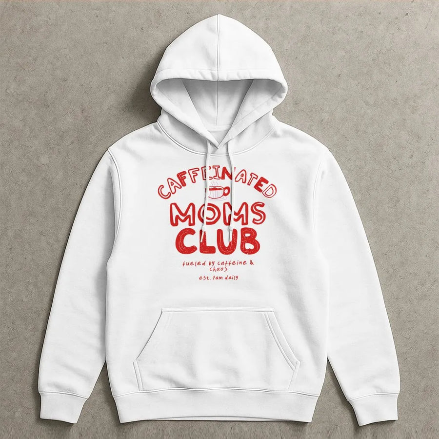 Caffeinated Moms Club Hoodie | Funny Coffee Lover Graphic Sweatshirt | Premium Cotton Blend Apparel | Perfect Mother's Day 2026 Gift for Tired Moms