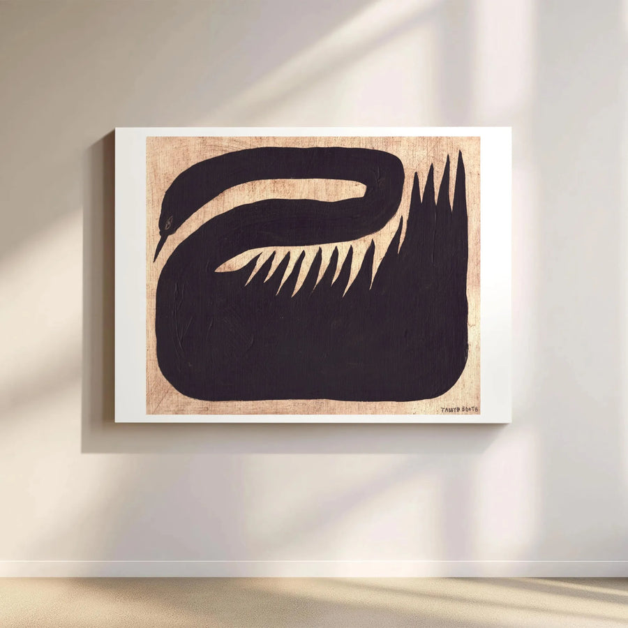 Abstract Black Swan Wall Art | Minimalist Geometric Wildlife Print | Premium Gallery Wrapped Canvas | Modern Home Decor Gift for Living Room