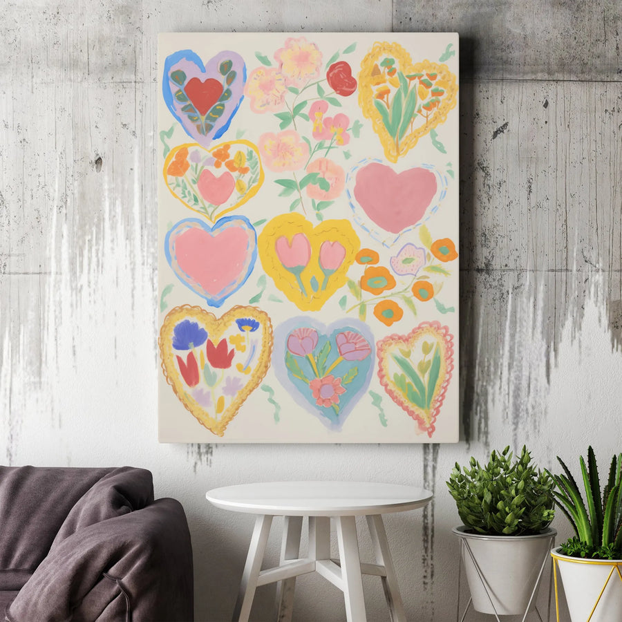 Floral Hearts Wall Art | Painterly Botanical Heart Canvas Print | Premium Gallery Wrap Decor | Romantic Home Gift For Her