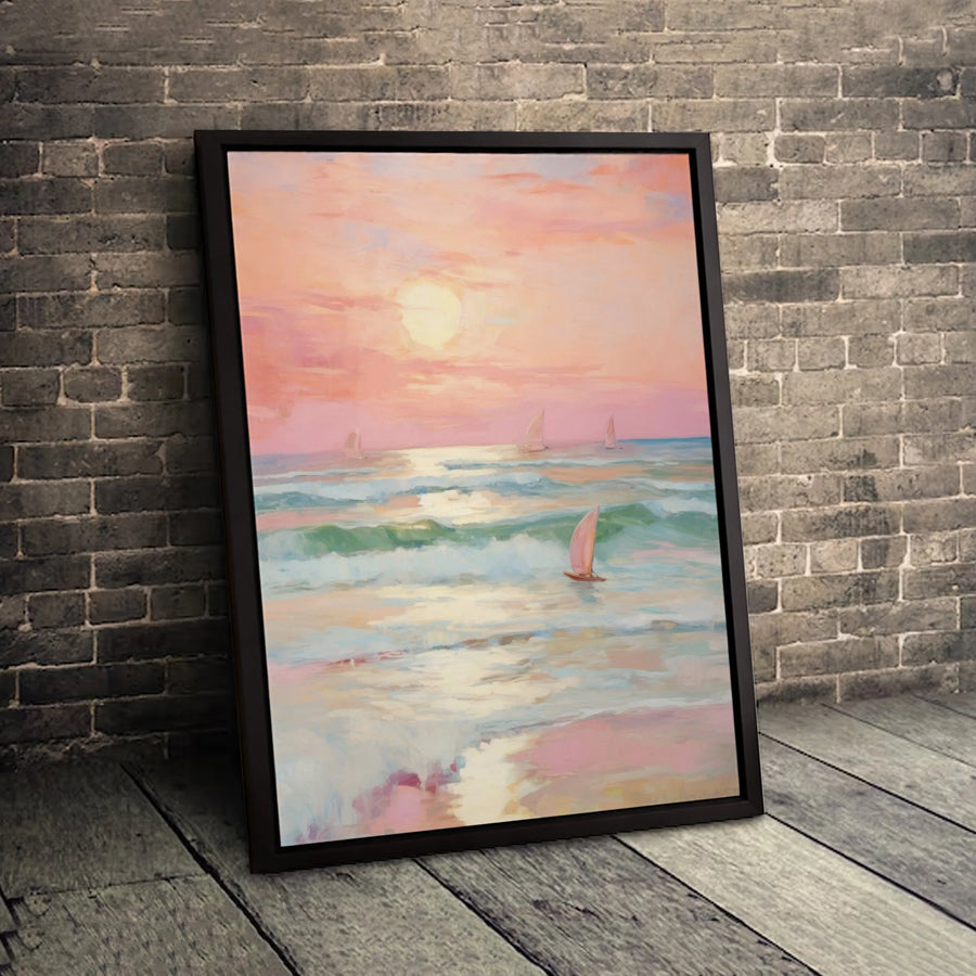 Sunset Sailboat Canvas Wall Art | Impressionist Ocean Seascape Painting | Premium Gallery Wrap Print | Coastal Home Decor for Living Room