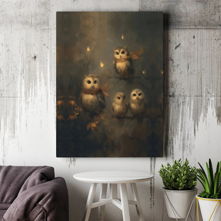 Cute Owl Family Canvas Art | Whimsical Woodland Animal Painting | 1.25 Inch Premium Gallery Wrap | Nursery Wall Decor & Nature Lover Gift
