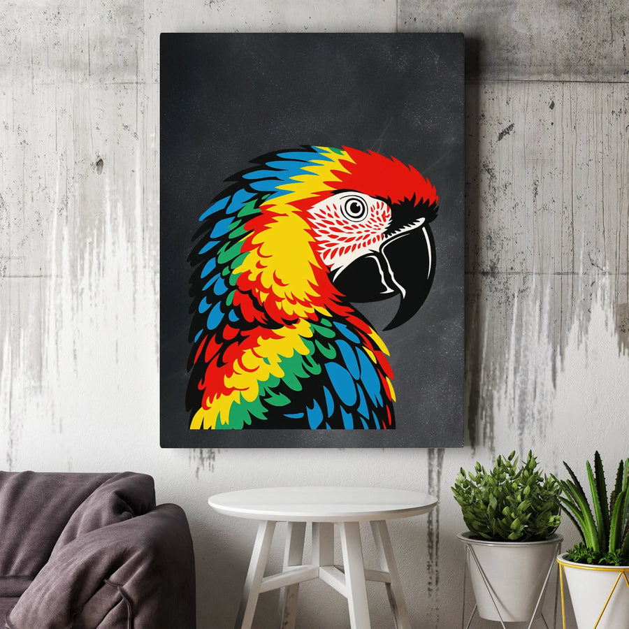 Macaw Parrot Canvas Wall Art | Vibrant Tropical Bird Pop Art | Thick Gallery Wrap Canvas | Modern Home Decor Gift for Bird Lover