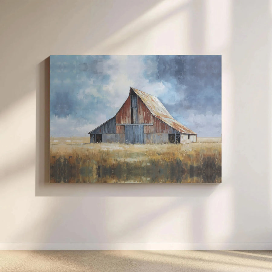 Rustic Farmhouse Barn Horizontal Canvas | Vintage Country Landscape Painting | 1.25" Thick Gallery Wrap Wall Art | Cozy Cottage Living Room Decor Gift