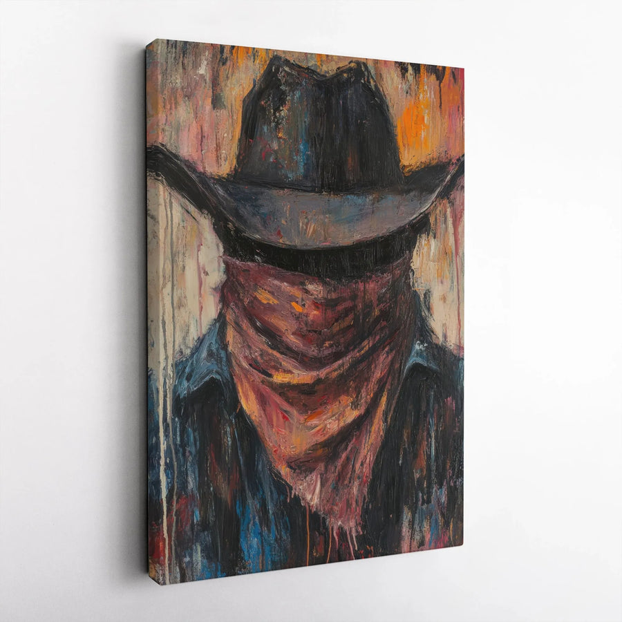 Abstract Cowboy Canvas Print | Textured Western Outlaw Painting | Premium Thick Gallery Wrap Canvas | Man Cave Decor Collector's Gift