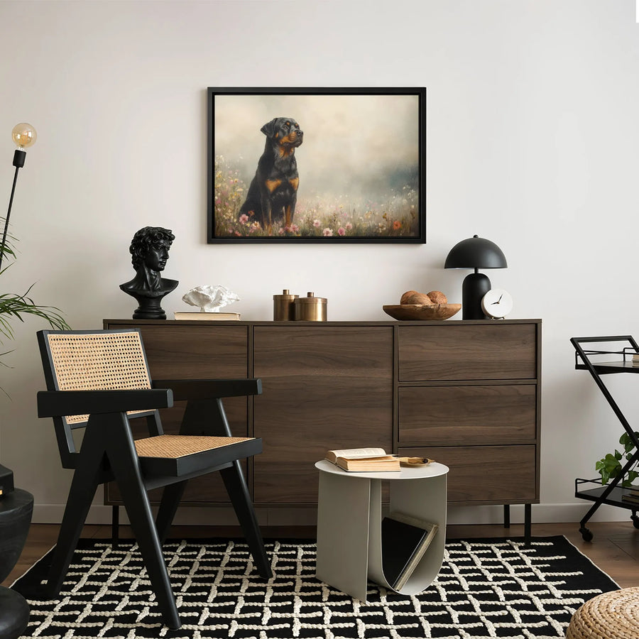 Rottweiler Wall Art | Impressionist Wildflower Field Portrait | Premium Gallery-Wrapped Canvas | Dog Lover Home Decor Gift
