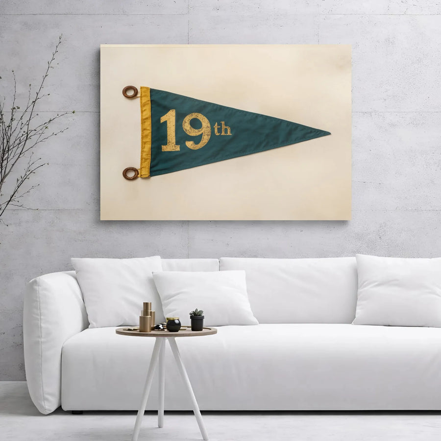 19th Hole Golf Wall Art | Vintage Sports Pennant Design | Premium Gallery Wrap Canvas | Unique Gift for Golf Lovers