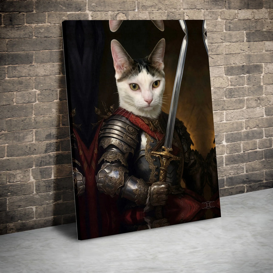 Knight Cat Canvas Wall Art | Medieval Warrior Pet Portrait | Premium Gallery Wrap Print | Whimsical Home Decor Gift for Cat Lovers