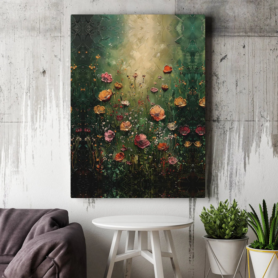 Textured Wildflower Canvas Wall Art | Moody Botanical Painting Print | Premium Gallery Wrapped Canvas | Modern Farmhouse Decor Gift