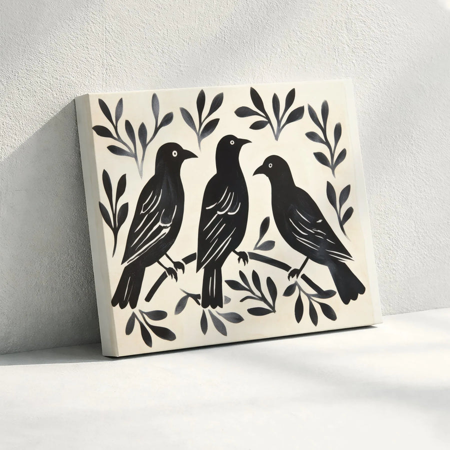 Black Bird Wall Art | Modern Minimalist Crow Print | Gallery-Quality 1.25-Inch Canvas | Botanical Nature Decor Gift for Home Office
