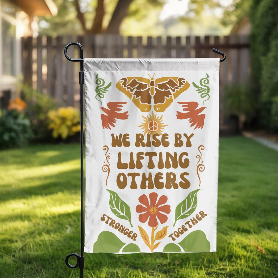 Inspirational Garden Flag | We Rise By Lifting Others Boho Floral Design | Weather-Resistant Polyester | Premium Yard Decor Gift for Friends
