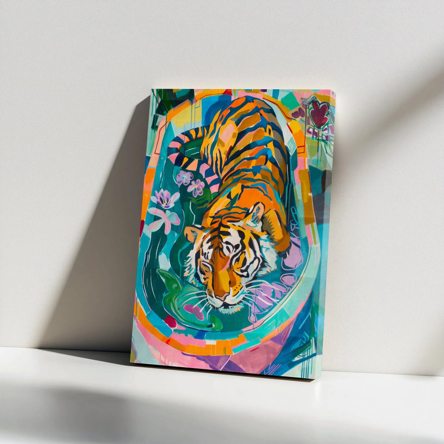 Tiger Canvas Wall Art | Colorful Abstract Jungle Animal Painting | Premium Gallery Wrap Decor | Modern Living Room Gift for Wildlife Lovers