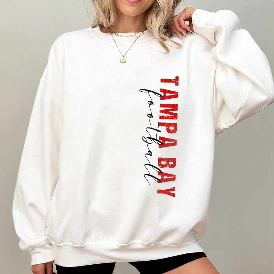 Tampa Bay Football Sweatshirt | Distressed Retro Graphic Print | Cotton Polyester Blend | Game Day Apparel For Florida Sports Fans