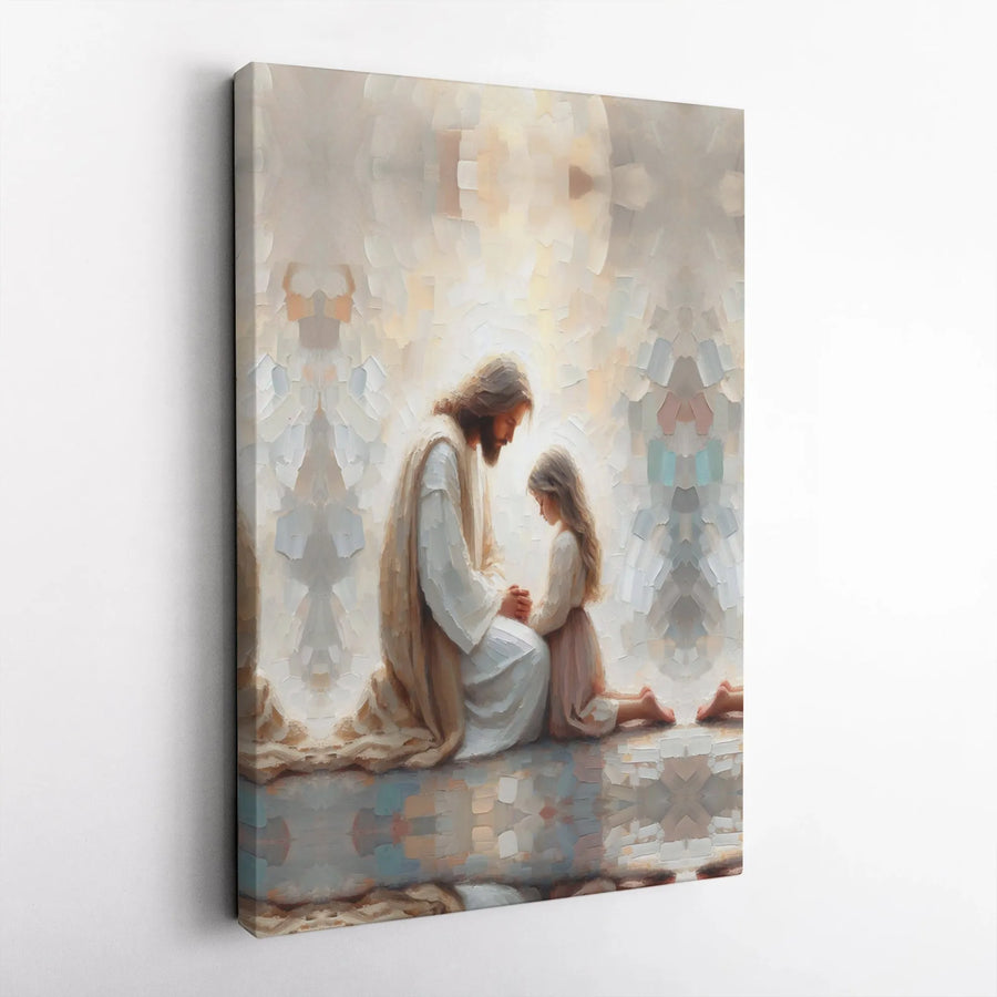 Jesus With Child Canvas Wall Art | Prayerful Spiritual Portrait | Premium Gallery-Wrapped Print | Religious Christian Home Decor Gift